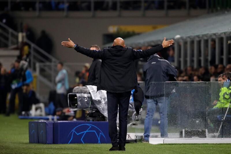 Inter coach Luciano Spalletti gestures as argues with referee from the side line. AP Photo