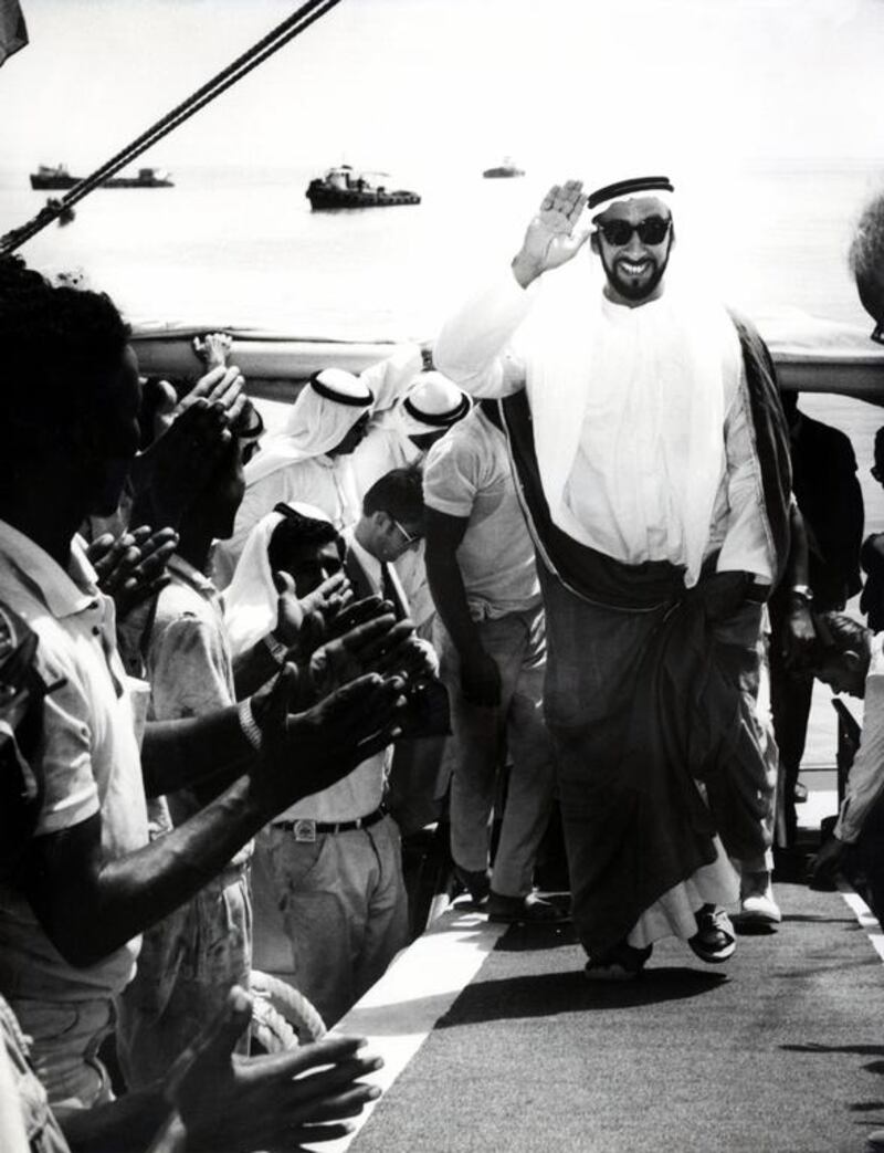 Sheikh Zayed visits the Abu Dhabi Port project on September 28, 1971.
