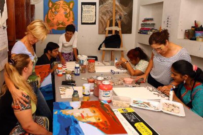 Dubai, United Arab Emirates- June 21,  2011:  Students  at  the  Mawaheb Art Studio  in Dubai .  ( Satish Kumar / The National ) Story by Zeinab 