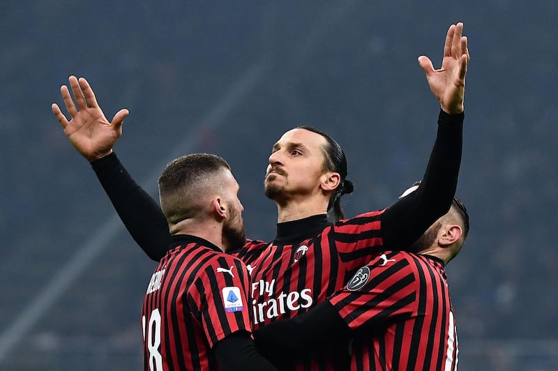 Zlatan Ibrahimovic celebrates after putting AC Milan 2-0 ahead on the stroke of half time. AFP