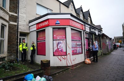 The office of Labour MP Jo Stevens in Cardiff, which was sprayed with red paint after she abstained on the Gaza vote, on November 17. PA Images via Getty Images