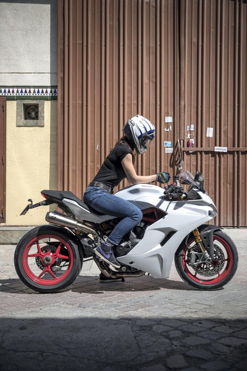 DUBAI, UNITED ARAB EMIRATES. 17 FEBRUARY 2018. Motoring review of the Ducati Supersport S motorcycle by Dana Miskulnig, aka LifeOf_Dana. (Photo: Antonie Robertson/The National) Journalist: Dana Miskulnig. Section: Motoring.
