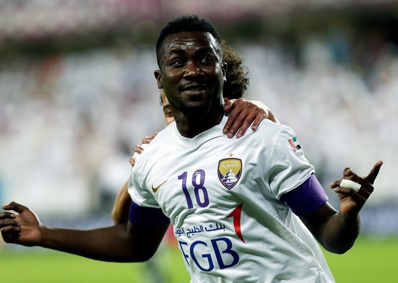Ibrahim Diaky got the ball rolling for Al Ain as the hosts racked up three goals before half time at the Hazza bin Zayed Stadium against Al Wahda. Satish Kumar / The National 