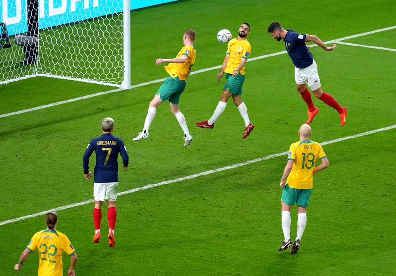 France's Olivier Giroud scores their fourth goal. PA