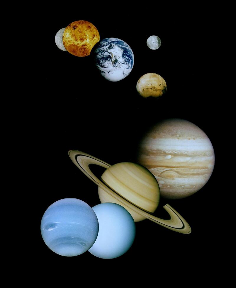 This is an updated montage of planetary images taken by spacecraft managed by NASA?s Jet Propulsion Laboratory in Pasadena, CA. Included are (from top to bottom) images of Mercury, Venus, Earth (and Moon), Mars, Jupiter, Saturn, Uranus and Neptune.