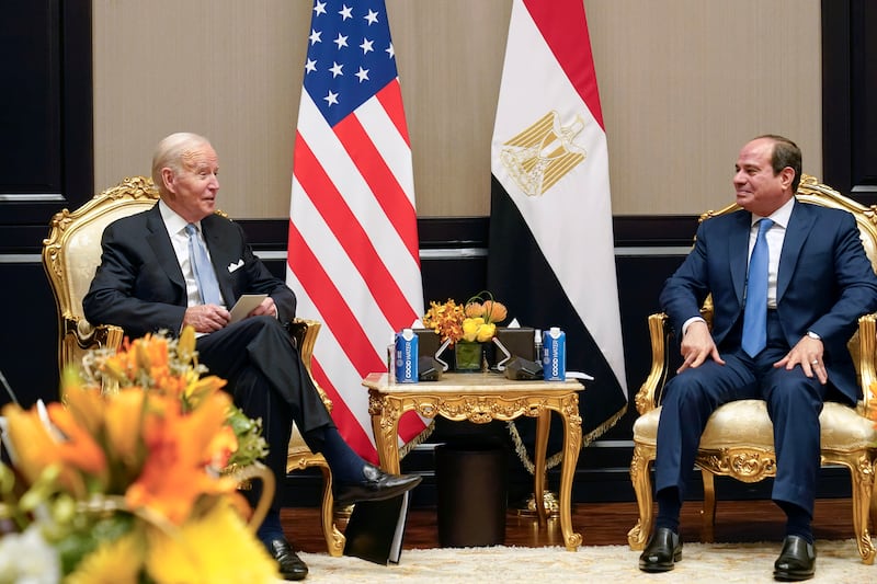 Mr Biden with Egyptian President Abdel Fattah El Sisi. AP