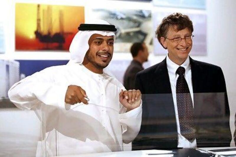 Bill Gates (right) with Sheikh Sultan bin Tahnoon Al Nahyan Chairman of Abu Dhabi Tourism Authority, on an earlier visit to City. Philip Cheung / Abu Dhabi Media Company