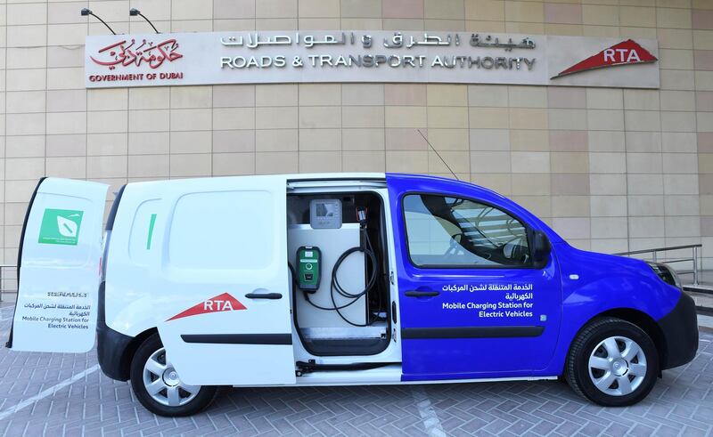 The RTA's mobile vehicle charging station will be on display at WETEX this week in Dubai's World Trade Centre.