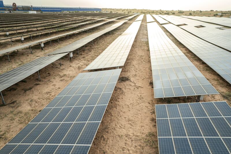 Panels at a large solar farm in Mauritania, one of many renewable energy projects in Africa. AFP