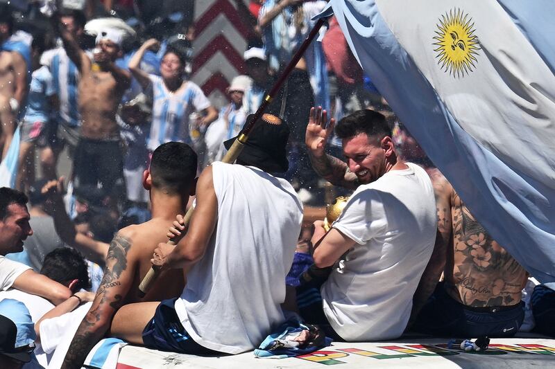Lionel Messi on the victory parade. AFP
