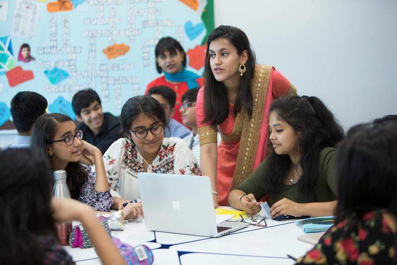 DUBAI, UNITED ARAB EMIRATES, 06 September 2018 -Arisma Arora, 11 grade student teaching for a day her fellow students at Gems Modern Academy in Nad Al Shiba, Dubai.  Leslie Pableo for The National for Anam’s story.