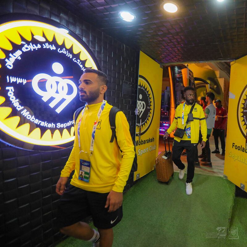 Al Ittihad players arrive at the Naghsh-e Jahan Stadium in Isfahan, Iran, ahead of their AFC Champions League group match. AFP