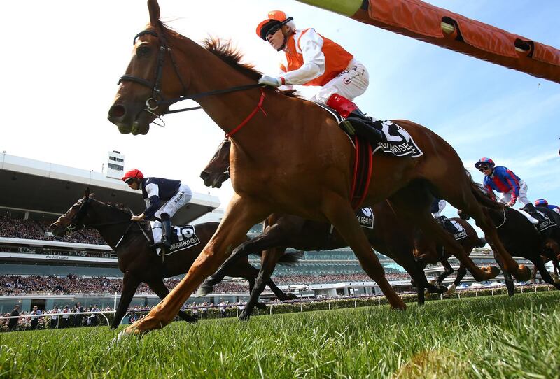 Craig Williams rides Vow and Declare to win race seven the Melbourne Cup. Getty Images