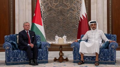 Qatar's Emir Sheikh Tamim bin Hamad Al Thani (R) meets with Jordan's King Abdullah in Doha on November 1. AFP