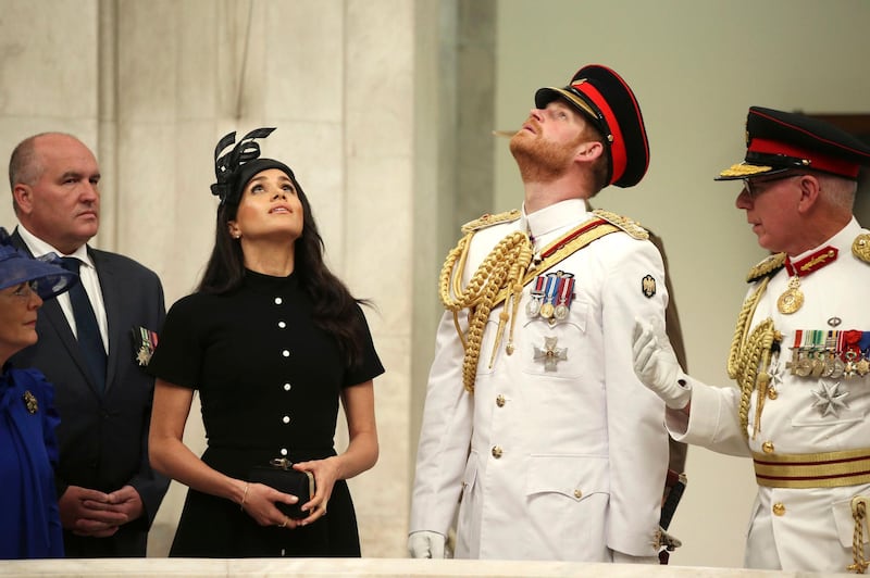 Prince Harry and  Meghan view the Hall of Memory AP