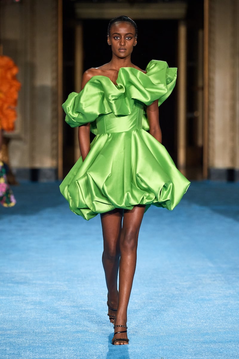 An 1980s-inspired lime green puffball dress by Christian Siriano for spring / summer 2022. Photo: Christian Siriano