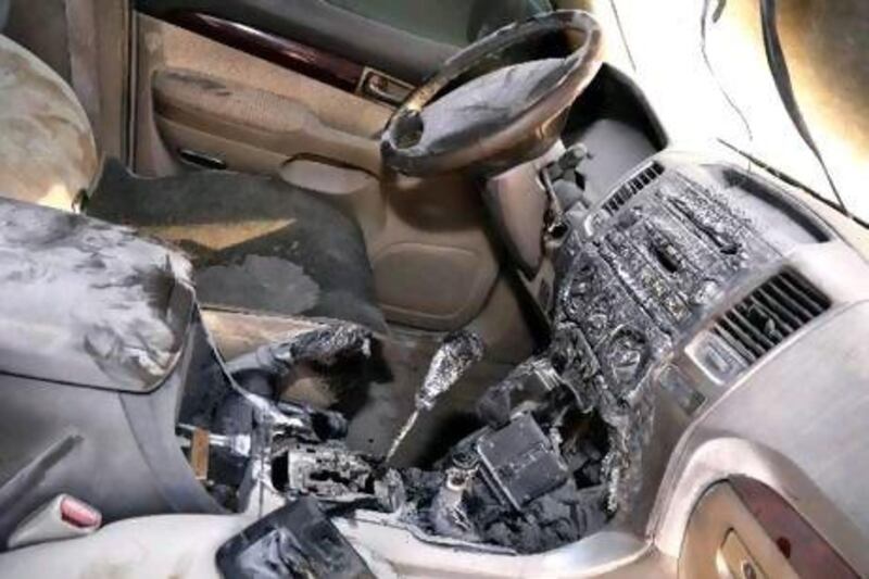 Three teenagers suffered minor burns after their car caught fire while they sniffed butane inside it.