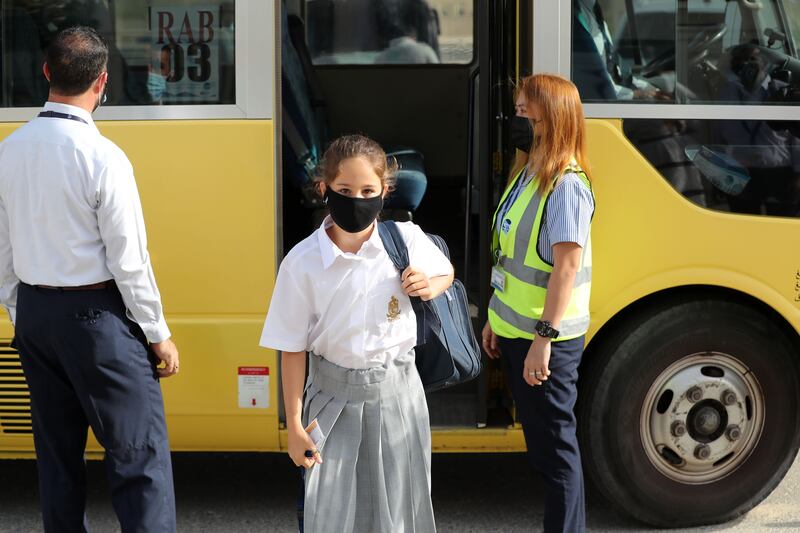 Learners arrive for the first day of term at Repton Al Barsha. Chris Whiteoak / The National