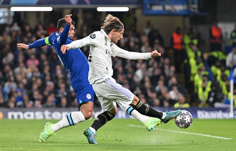 Real Madrid's Luka Modric has a shot. AFP