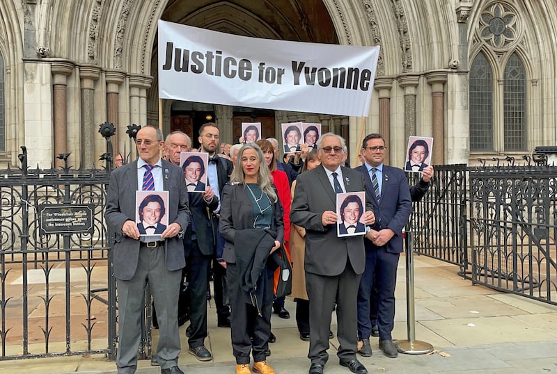 Retired police officer John Murray (second right) outside the Royal Courts of Justice in London, after he won his High Court bid to hold Colonel Muammar Gaddafi's ex-aide jointly liable for the fatal shooting of Pc Yvonne Fletcher 37 years ago. PA.