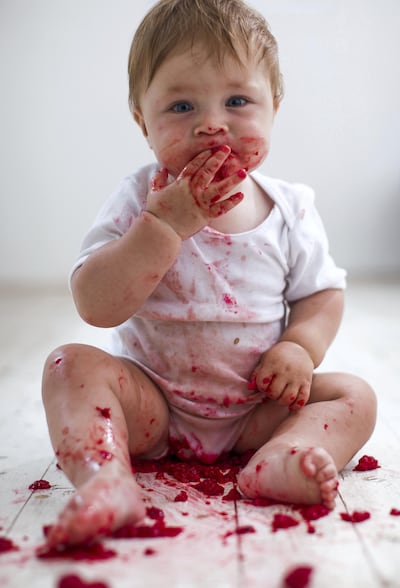 Baby Boy Self Feeding With Raspberry, Baby Led Weaning