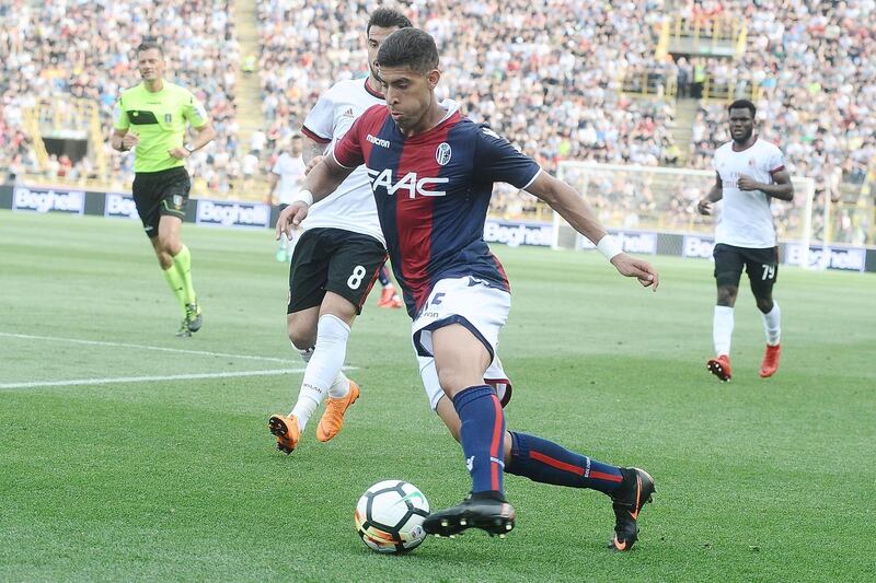BOLOGNA, ITALY - APRIL 29:  Adam Masina of Bologna FC in action during the serie A match between Bologna FC and AC Milan at Stadio Renato Dall'Ara on April 29, 2018 in Bologna, Italy.  (Photo by Mario Carlini / Iguana Press/Getty Images)