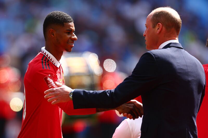 Marcus Rashford with Prince William, Prince of Wales and President of the FA. Getty