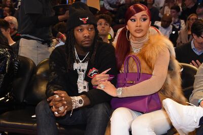 CHICAGO, IL - FEBRUARY 16: Rappers, Offset and Cardi B attend the 69th NBA All-Star Game as part of 2020 NBA All-Star Weekend on February 16, 2020 at United Center in Chicago, Illinois. NOTE TO USER: User expressly acknowledges and agrees that, by downloading and/or using this Photograph, user is consenting to the terms and conditions of the Getty Images License Agreement. Mandatory Copyright Notice: Copyright 2020 NBAE   Juan Ocampo/NBAE via Getty Images/AFP