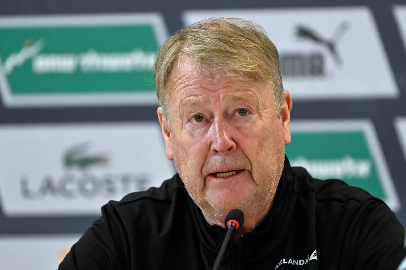 Iceland manager Age Hareide speaks to the media ahead of the Euro 2024 play-off match against Israel. Getty Images