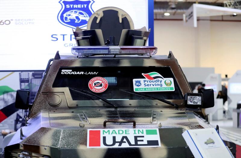A military vehicle is displayed on the UAE stand during on the first day of Egypt Defence Expo, showcasing military systems and hardware in Cairo, Egypt. Reuters