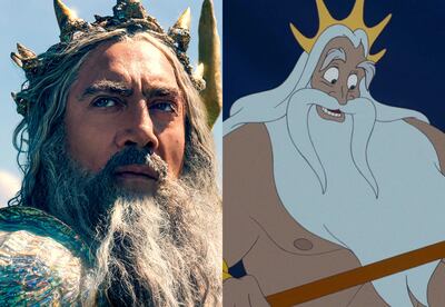 King Triton in Disney's live-action remake versus the 1989 animation. Photos: Disney