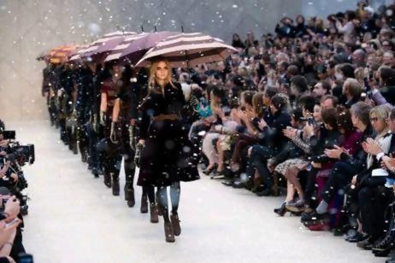 Models on the catwalk show Burberry Prorsum Autumn/Winter 2012 at London Fashion Week on Monday.