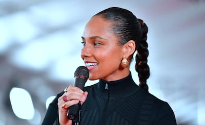 Fifteen-time Grammy winner Alicia Keys Alicia Keys speaks while joined by Neil Portnow, Ken Ehrlich, Chantal Saucedo and Jack Sussman for the unrolling of the Red Carpet on February 7, 2019 in Los Angeles, California for the 61st Grammy Awards to be held here on February 10.    / AFP / Frederic J. BROWN

