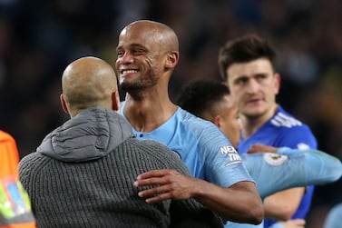 Vincent Kompany and Pep Guardiola after the end of the match. EPA