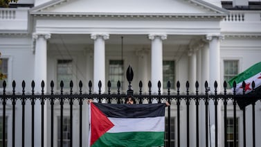 A Pro-Palestinian protester outside the White House during a demonstration in Washington in November. AFP