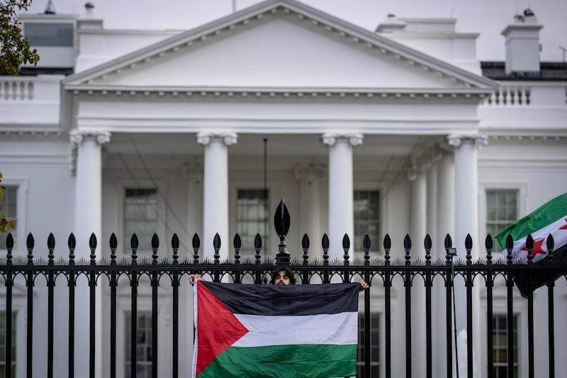 A Pro-Palestinian protester outside the White House during a demonstration in Washington in November. AFP
