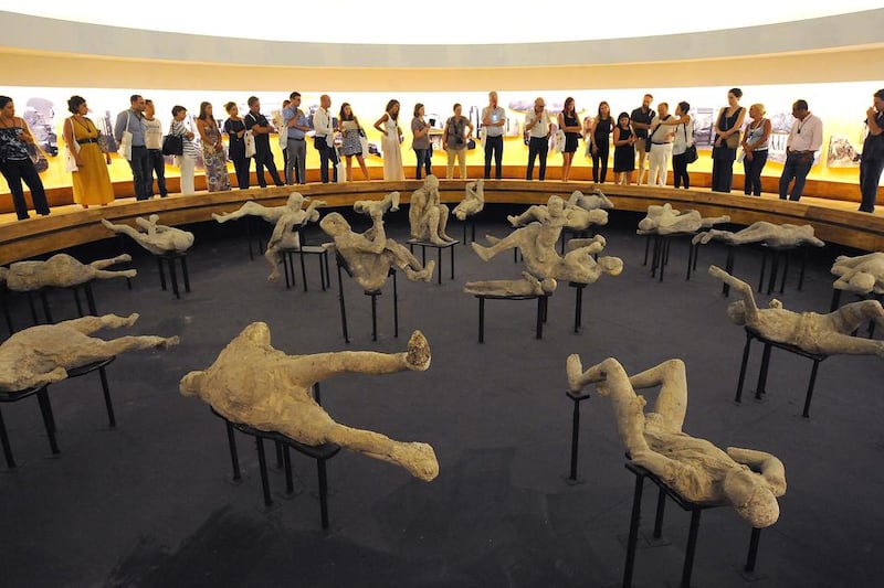 The bodies of eruption victims are displayed in the ruins of ancient Pompeii on August 5, 2015. Mario Laporta/AFP Photo


