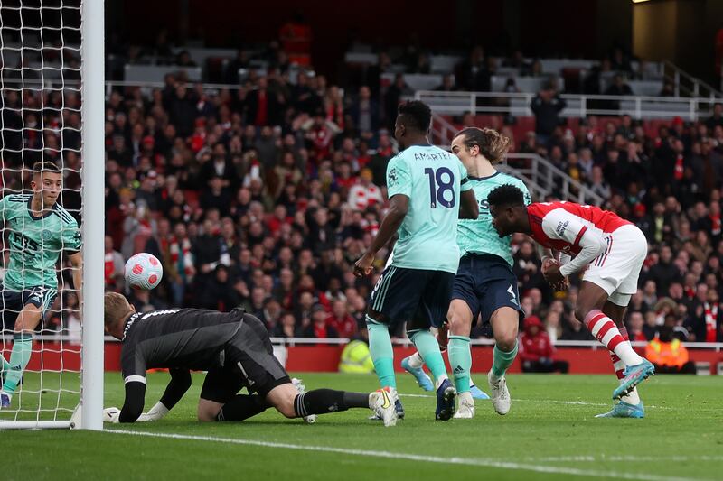 Thomas Partey's header hits the hand of Caglar Soyuncu, leading to a penalty being awarded after a VAR decision. Getty