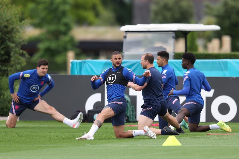 England's Kyle Walker, centre, at training. Getty