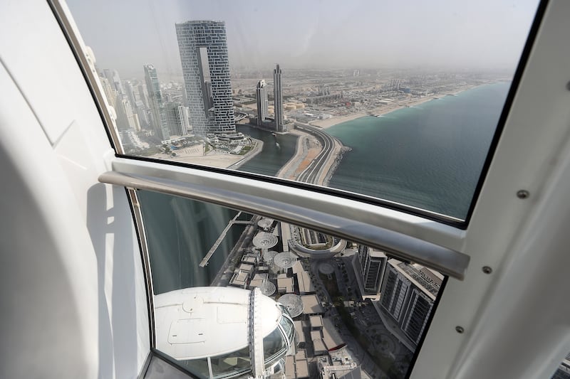 A view of the Address Beach Resort from an Ain Dubai pod. Pawan Singh / The National