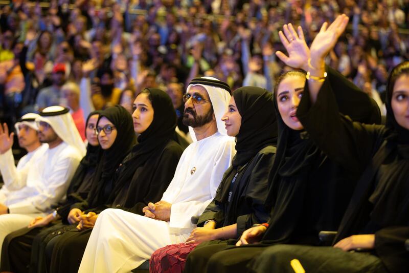 Sheikh Mohammed bin Rashid, Vice President and Ruler of Dubai, joined the crowd during the Tony Robbins event