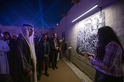 Sheikh Saud bin Saqr Al Qasimi, Ruler of Ras Al Khaimah, at the RAK Fine Arts Festival. Leslie Pableo for The National