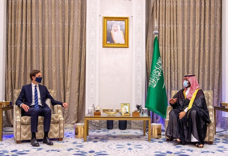 White House senior adviser Jared Kushner meets Saudi Crown Prince Mohammed Bin Salman during his visit to Riyadh, Saudi Arabia. REUTERS