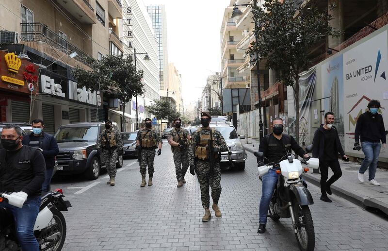 Lebanese state security on patrol in Beirut during the lockdown. AFP