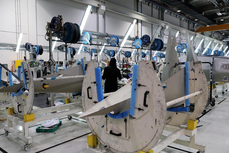 AL AIN , UNITED ARAB EMIRATES , JULY 2 – 2018 :- Worker working on the parts for Airbus and Boeing in the Assembly section at the Strata Manufacturing facility in Al Ain. ( Pawan Singh / The National )  For News. Story by John Dennehy
