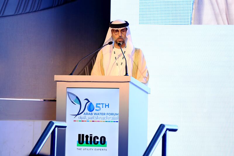 Suhail Al Mazrouei, Minister of Energy and Infrastructure, speaking on Tuesday. Photo: Arab Water Forum