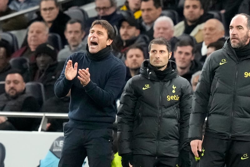 Tottenham's coach Antonio Conte watches the action. AP