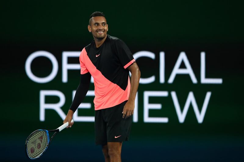 MELBOURNE, AUSTRALIA - JANUARY 19:  Nick Kyrgios of Australia reacts in his third round match against Jo-Wilfried Tsonga of France on day five of the 2018 Australian Open at Melbourne Park on January 19, 2018 in Melbourne, Australia.  (Photo by Cameron Spencer/Getty Images)