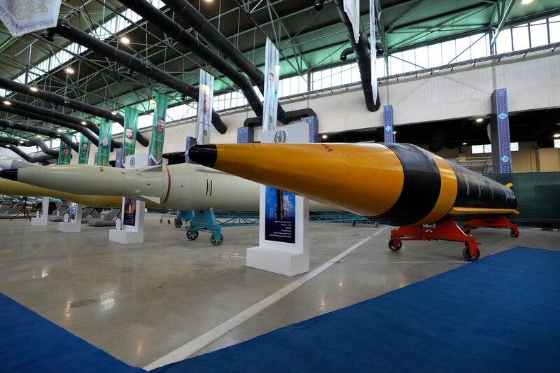 Iran's domestically built missiles on display in a military compound in Tehran, Iran, last week. AP Photo