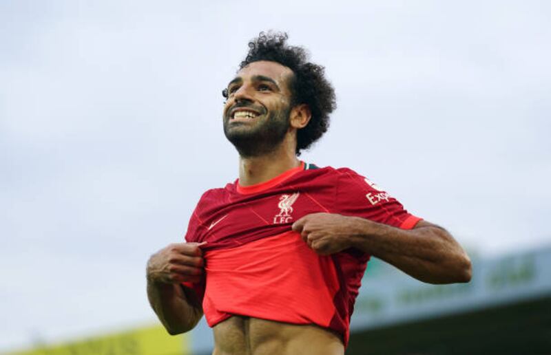 Liverpool's Mohamed Salah rues a missed chance.